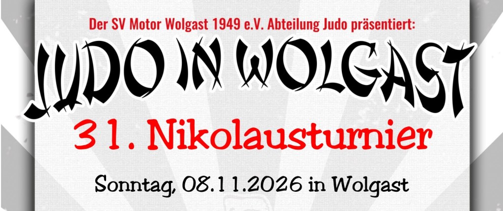 Judo in Wolgast: 31. Nikolausturnier am Sonntag, 08.11.2026 in Wolgast